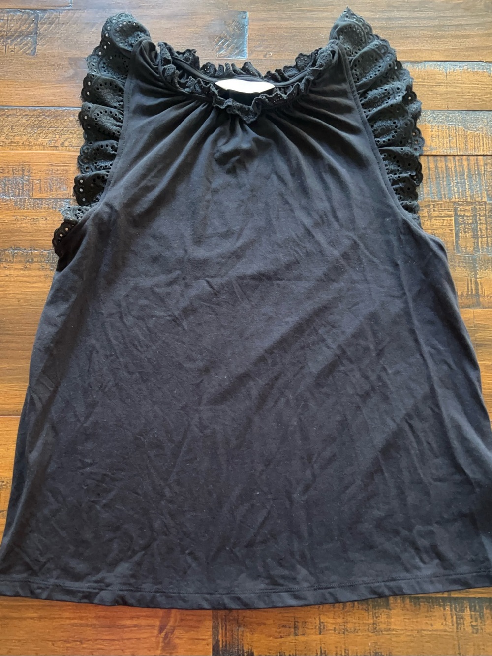 Black Sleeveless Eyelet Ruffle Tank